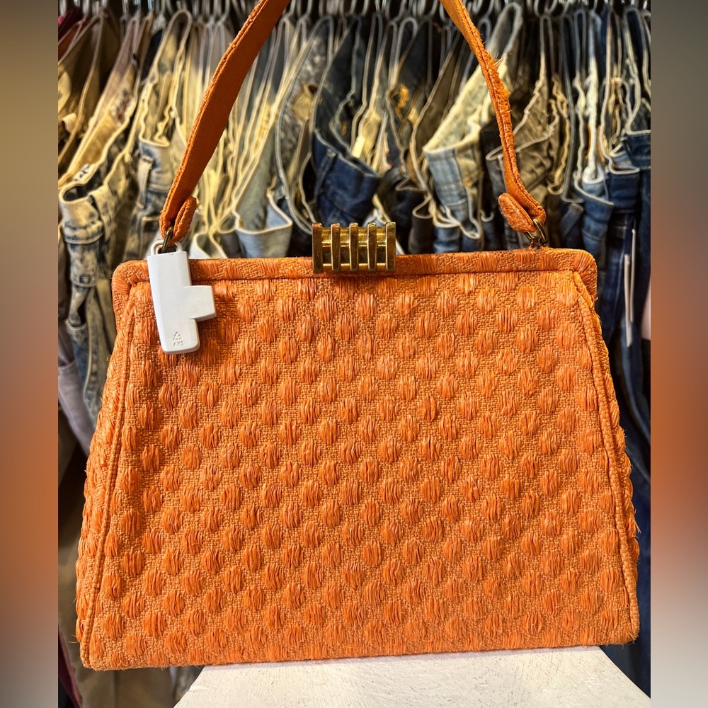 Vintage 1960’s SAKS Fabric Fuzzy Frame Orange HANDBAG
